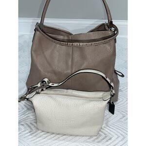 Coach Leather Handbag Lot – Shoulder Bag & Mini Purse, Beige, Elegant F 34495